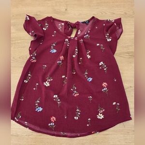iris Burgundy Floral Tie-Neck Blouse